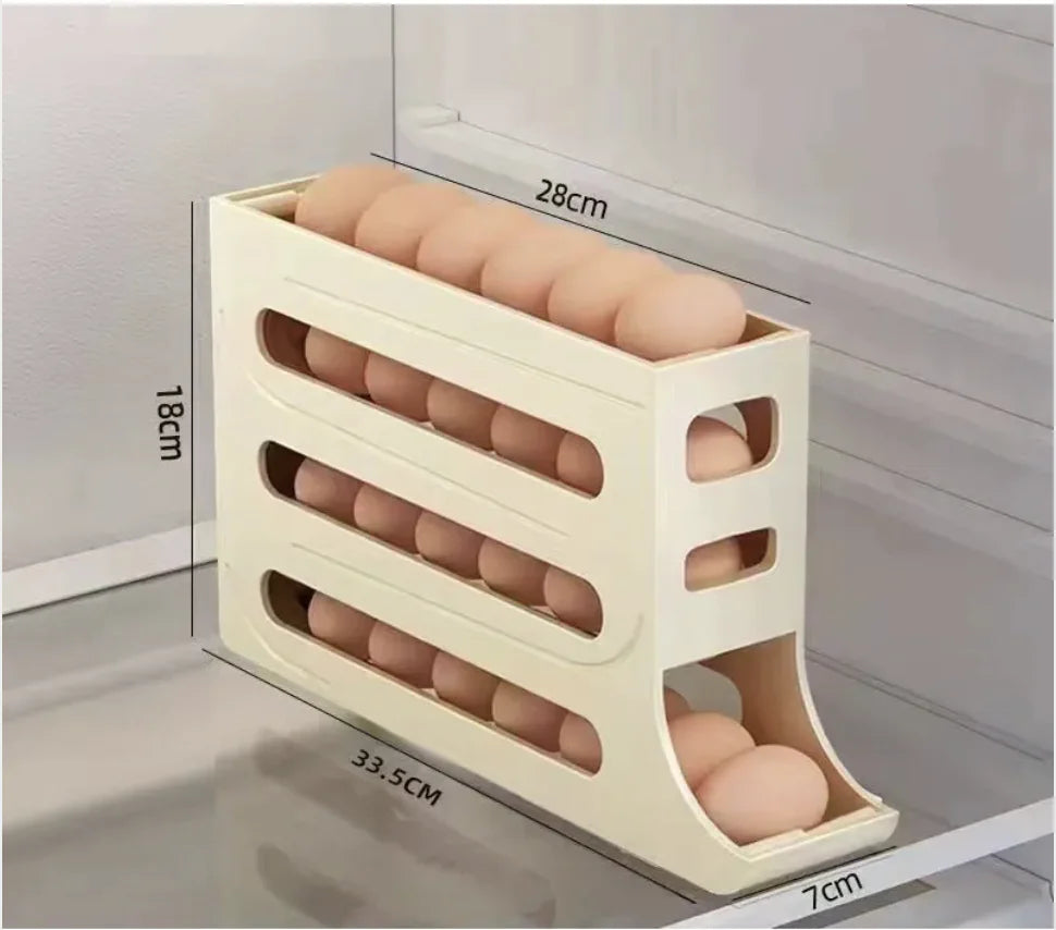 4-Layer Automatic Egg Roller Tray – Large Capacity Refrigerator Storage Box - Trends Zone
