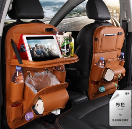 Leather Car Storage Bag Multifunction Seat Back Tray Hanging Bag Waterproof Car Organizer Automotive Interior Accessories - Trends Zone