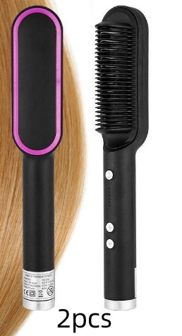 New 2 In 1 Hair Straightener Hot Comb Negative Ion Curling Tong Dual-purpose Electric Hair Brush - Trends Zone