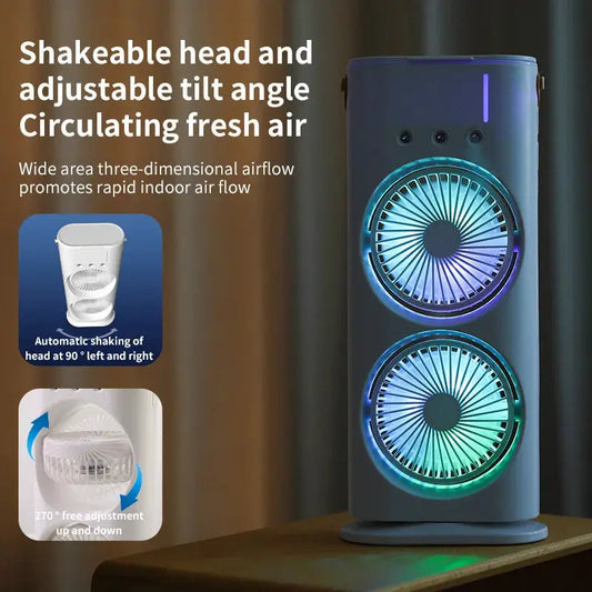 Double-Ended Portable Spray Fan | Mini Air Cooler & Humidifier with 3 Speeds & LED Light - Trends Zone