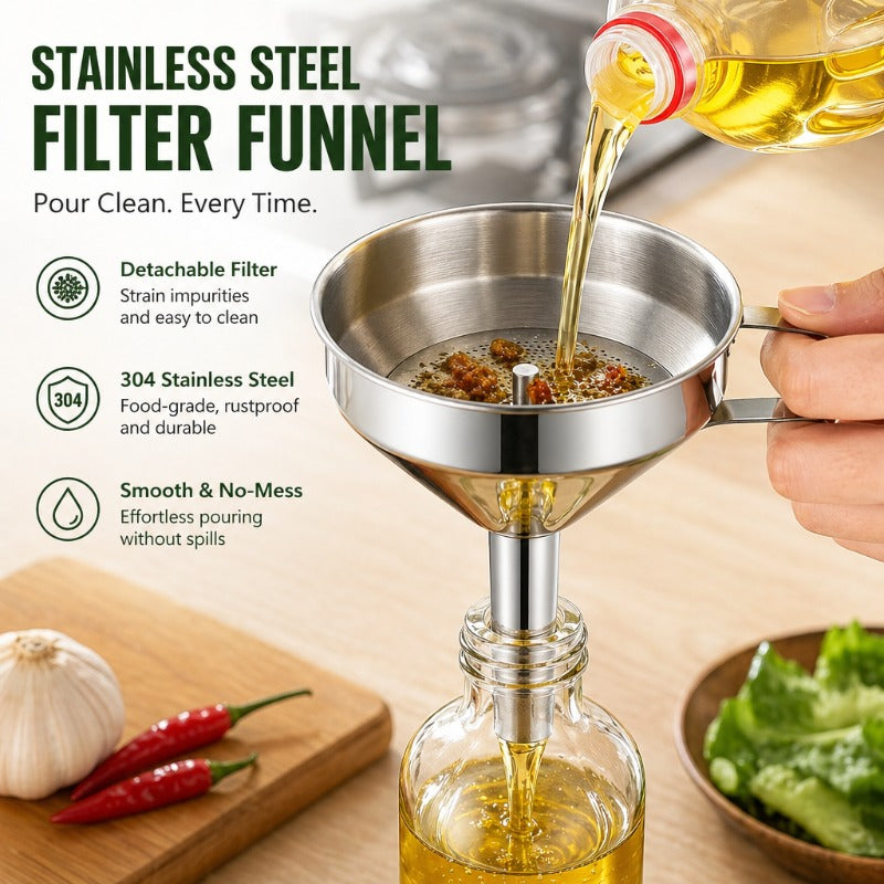 CleanPour Stainless Steel Funnel & Strainer