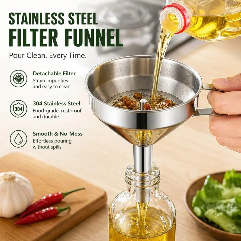 CleanPour Stainless Steel Funnel & Strainer - Trends Zone