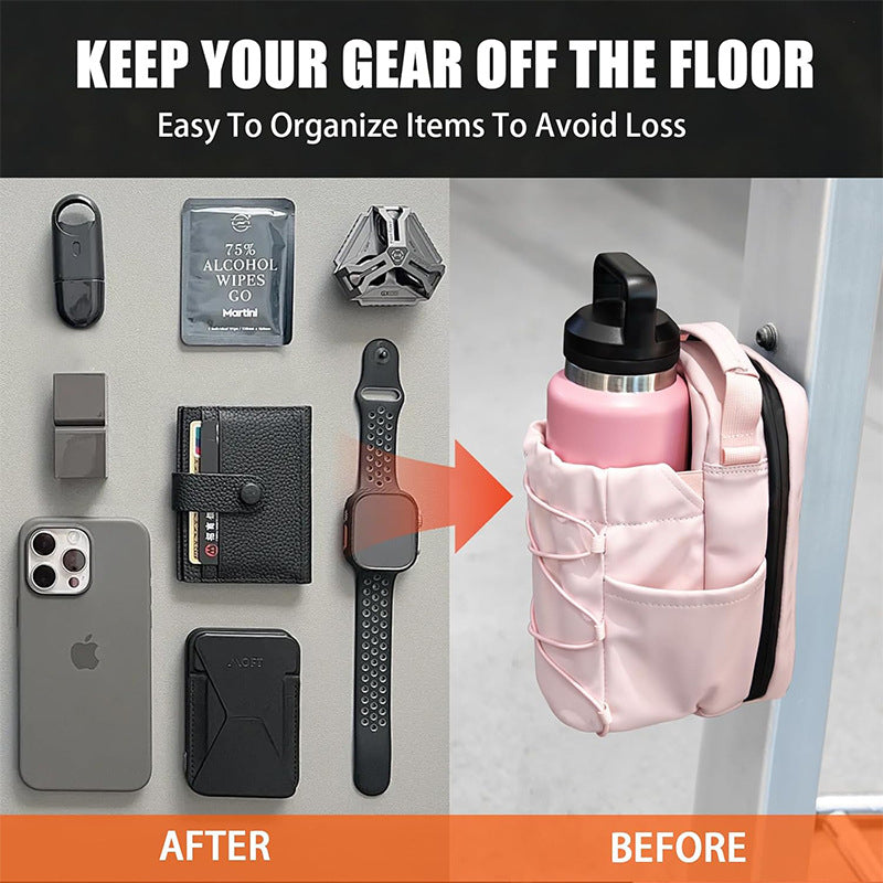 Magnetic bottle sling bag worn at the gym