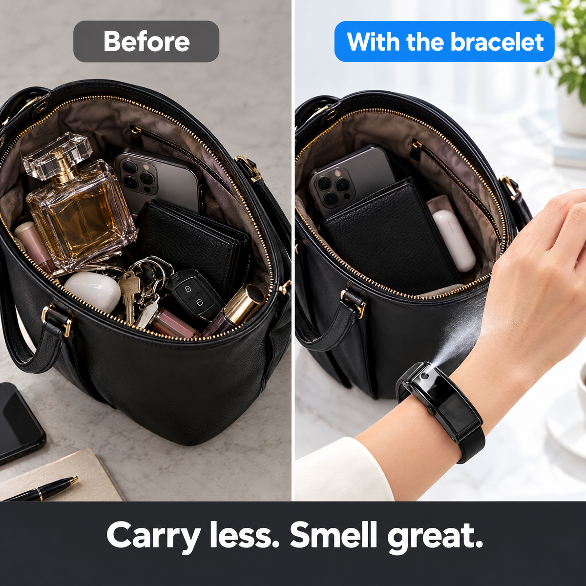 Carry less – perfume spray bracelet replaces a perfume bottle in your bag