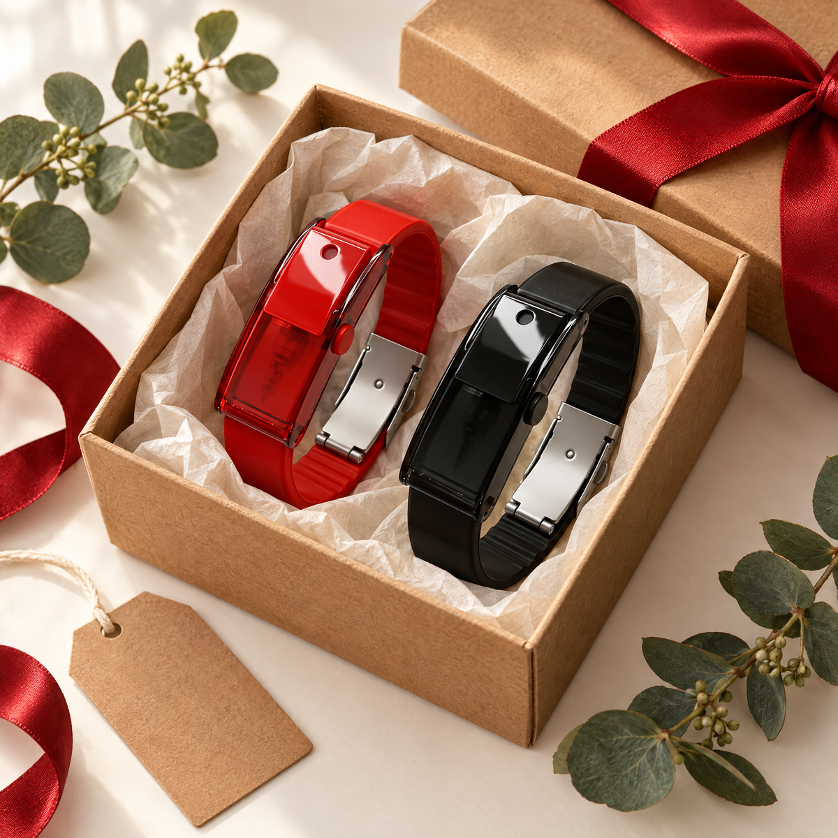 Red and black perfume spray bracelets in a gift box