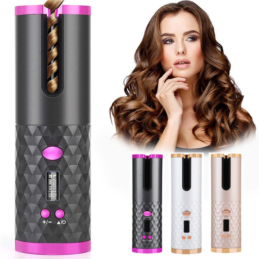 Portable Rechargeable Automatic Hair Curler – Effortless Waves with LCD Display & Ceramic Rotating Barrel – Trends Zone