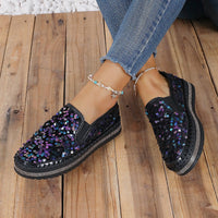 Round Toe Flat Bottom Color - blocking Sequin Oversized Shoes - Trends Zone